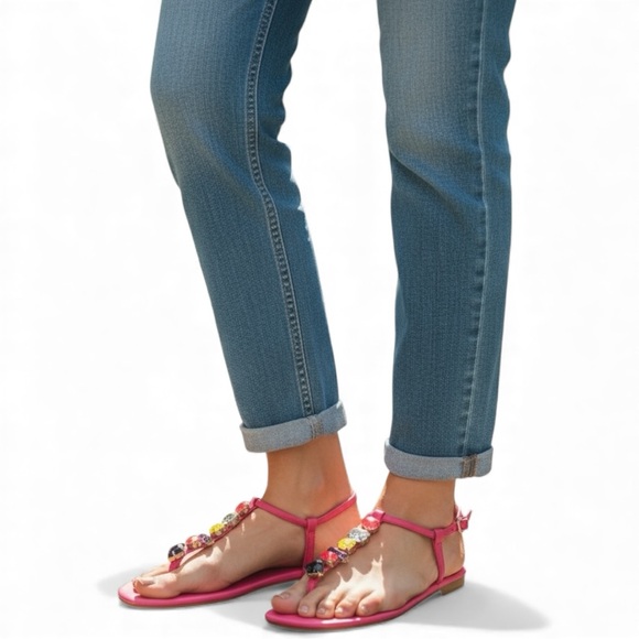 Schutz Eryl Neon Pink Embellished Thong Sandals Shoes 8.5 Resort Holiday Festive - Picture 8 of 10